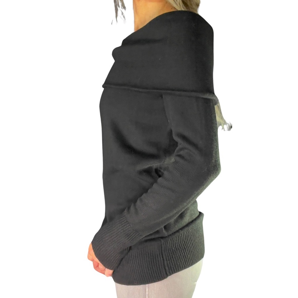 LOFT Off-Shoulder Foldover Black‎ Sweater - Picture 4 of 10
